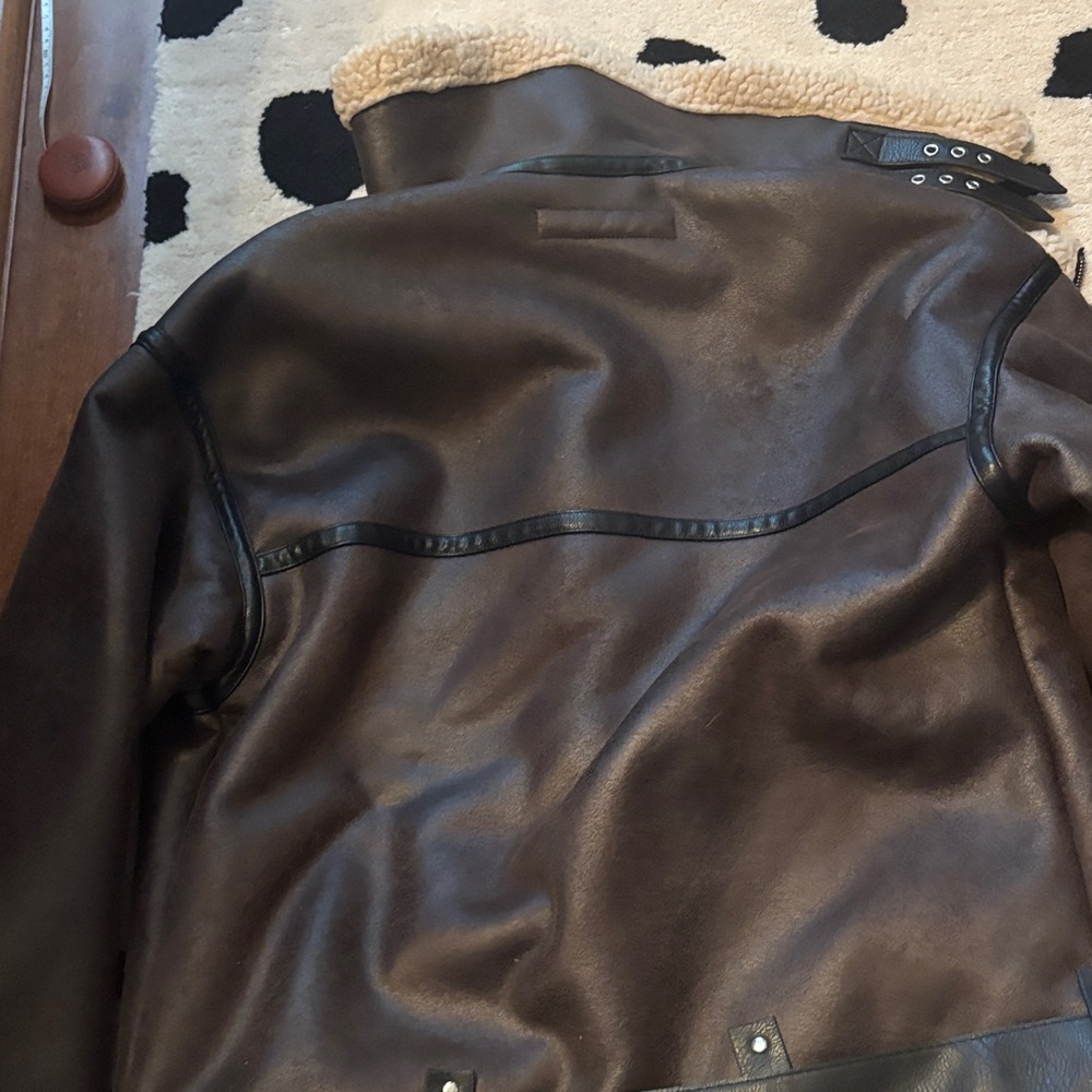 Zara brown Funnel Neck faux leather Jacket size small - Picture 4 of 5